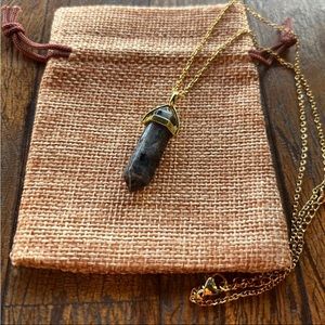 Genuine Larvikite Point Pendant Labradorite Necklace Minimalist Necklace